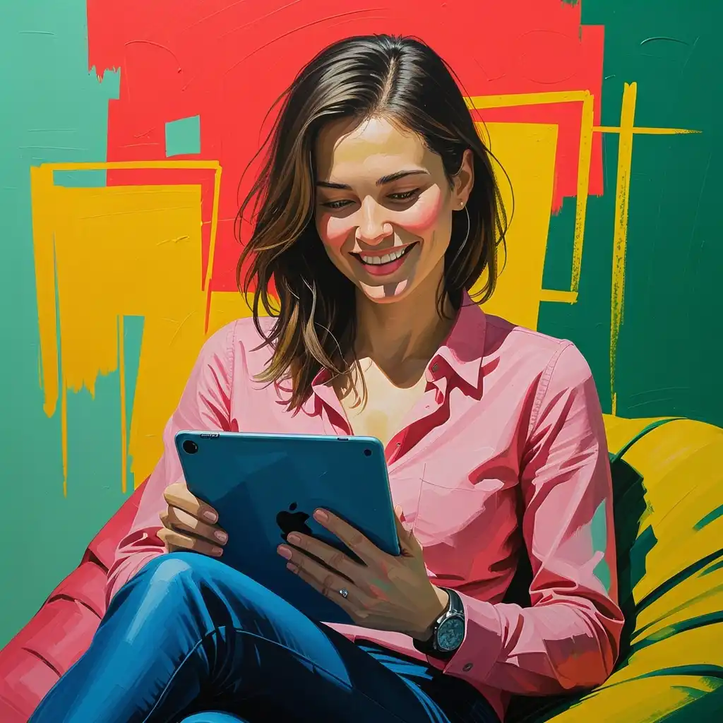 Digital PR specialist reviewing AI-powered SEO campaign data on a tablet